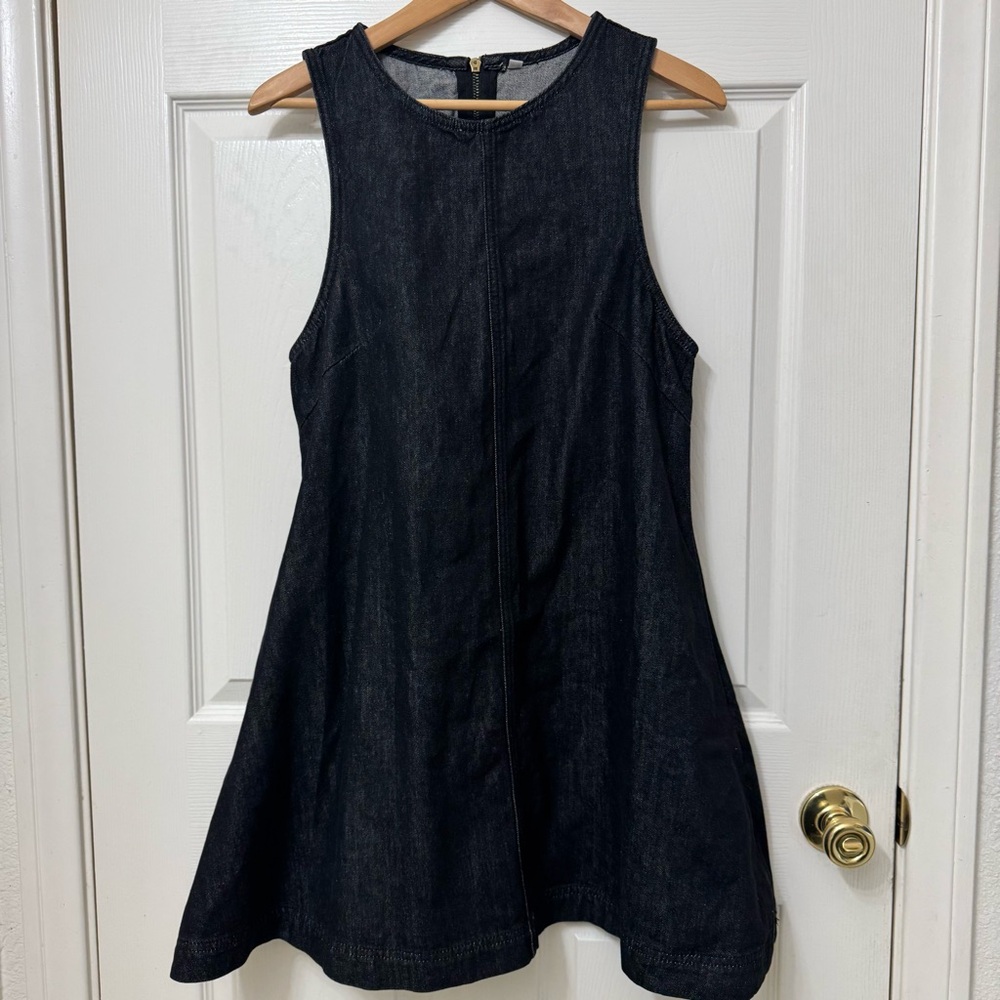 Sleeveless Dark Denim Mini Dress - Black